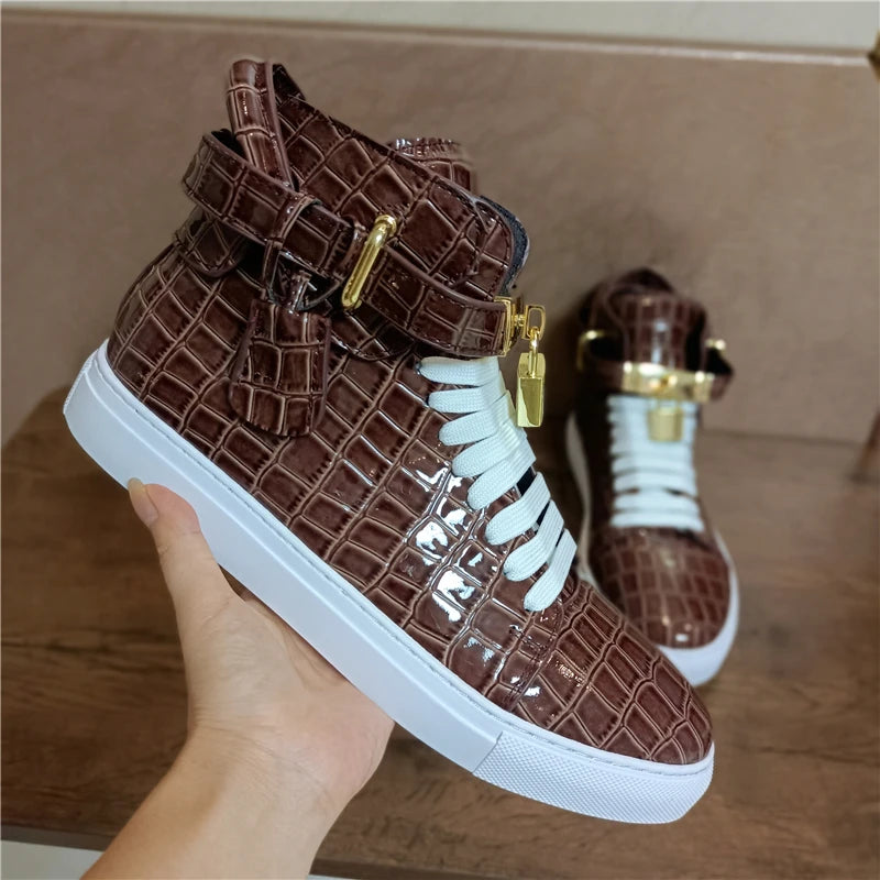 Men's Alligator Pattern Lock Front High Top Sneaker