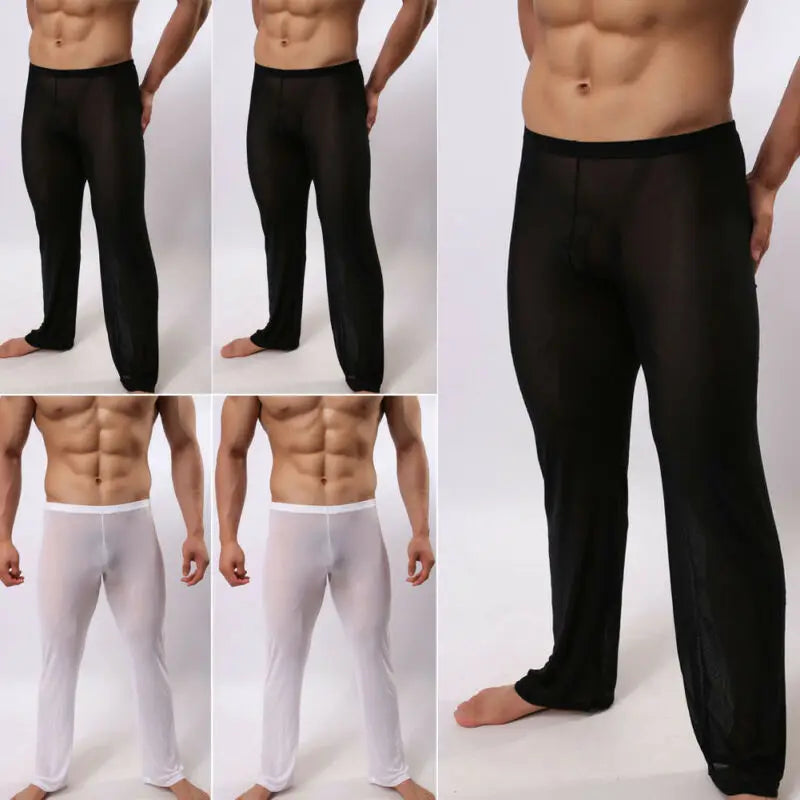 Hiriginr Men's Sexy Soft Mesh Sheer See-through Stretch Pants Trousers Sleepwear Hot Transparent Men Pants Homewear