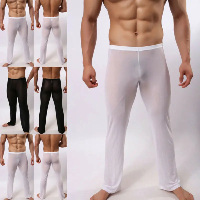 Hiriginr Men's Sexy Soft Mesh Sheer See-through Stretch Pants Trousers Sleepwear Hot Transparent Men Pants Homewear