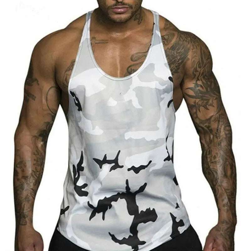 Gym Mens Bodybuilding Camo Sleeveless Single Tank Top