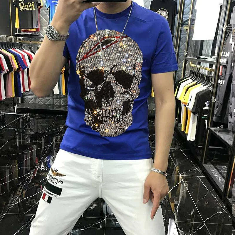 Hot Rhinestone Skull Men's T-Shirt