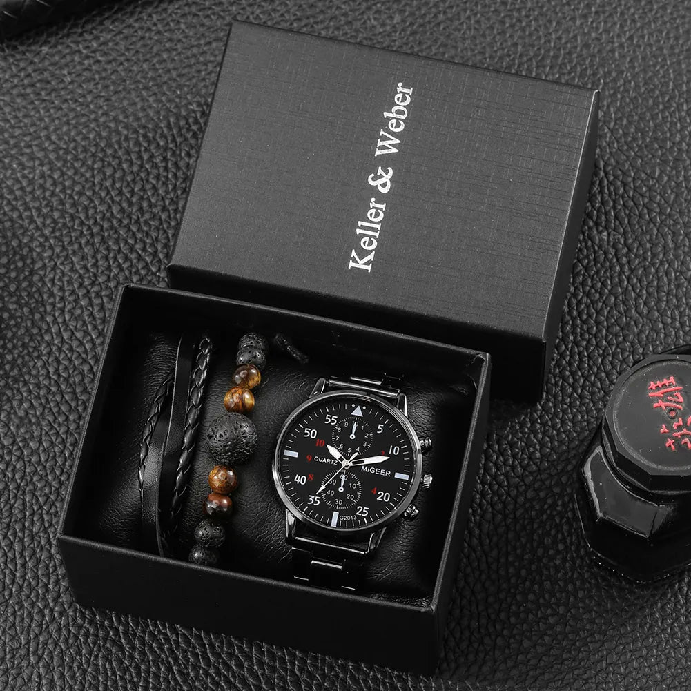 2023 Men Gift Set Fashion Sport Stainless Steel Quartz Watch and bracelets