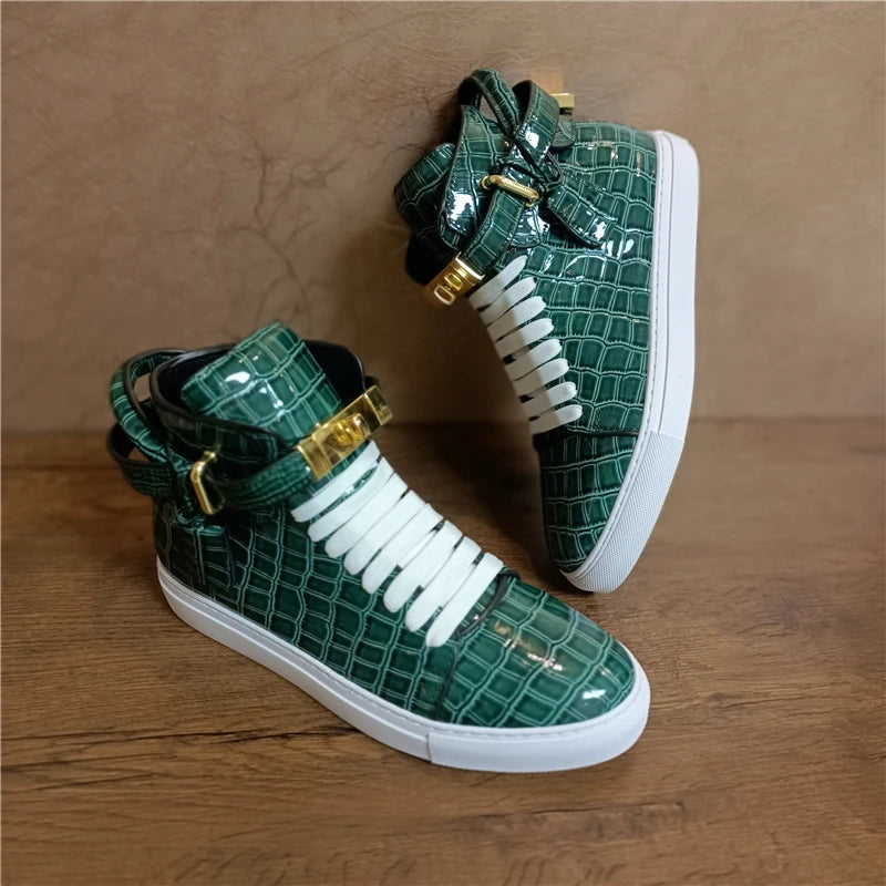 Men's Alligator Pattern Lock Front High Top Sneaker