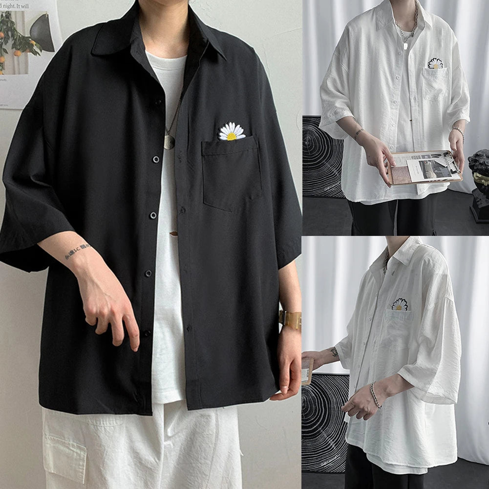 3/4Sleeves Shirt Pocket Summer Men Casual Button Down