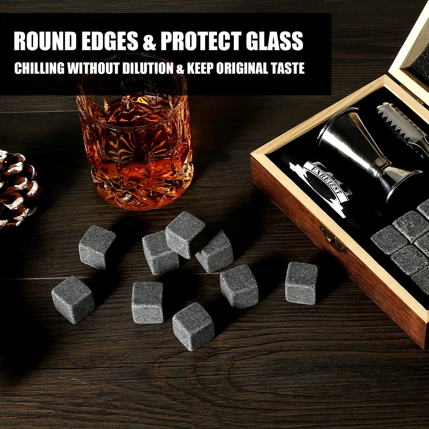 Whiskey Stones Gift Set 9 Granite Chilling Stones