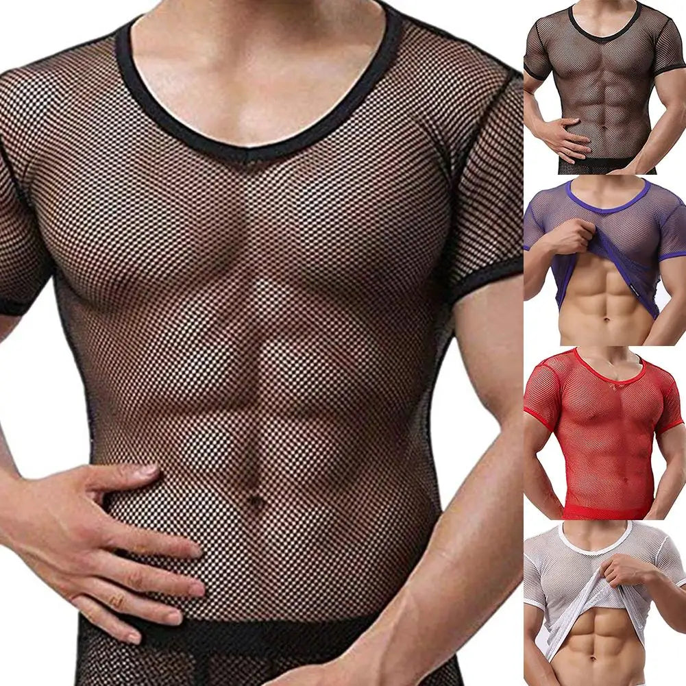 Sexy Men Mesh See Through T-Shirt