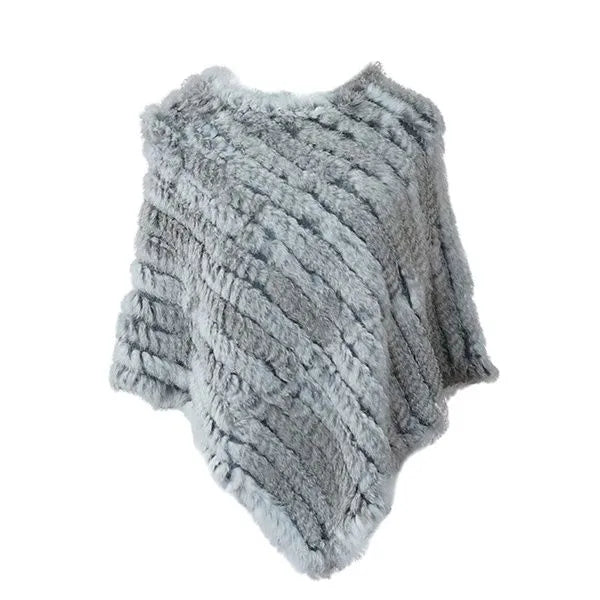 Rabbit Fur Knitted Natural Poncho Vest