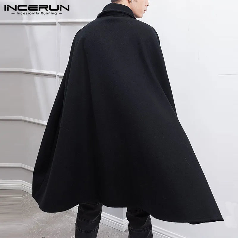 INCERUN 2023 Fashion Men Cloak Coats Solid Color One Button Lapel Cape