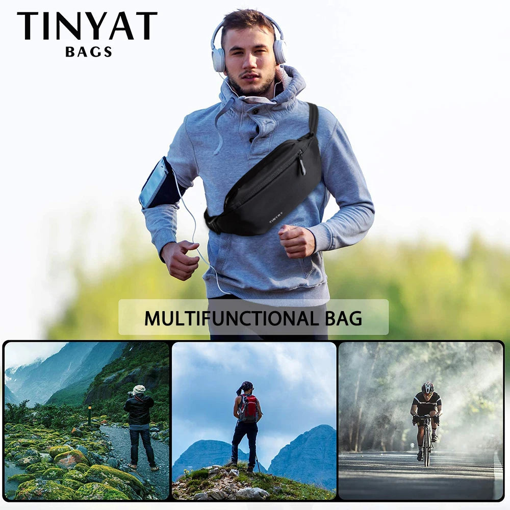 TINYAT Men 's Chest Bag Anti-thef New Multifunction PU Waist Bag