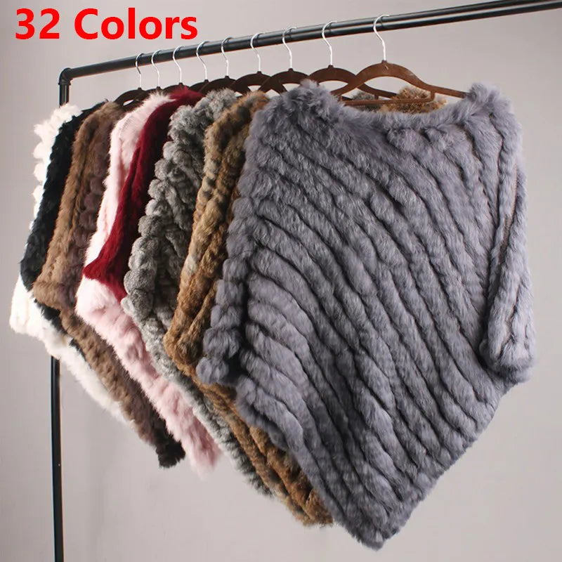 Rabbit Fur Knitted Natural Poncho Vest