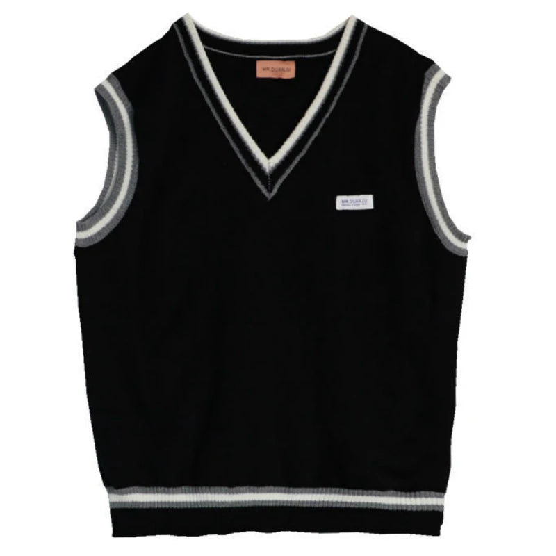 V-neck Patchwork Leisure Loose All-match Streetwear Sleeveless Sweaters