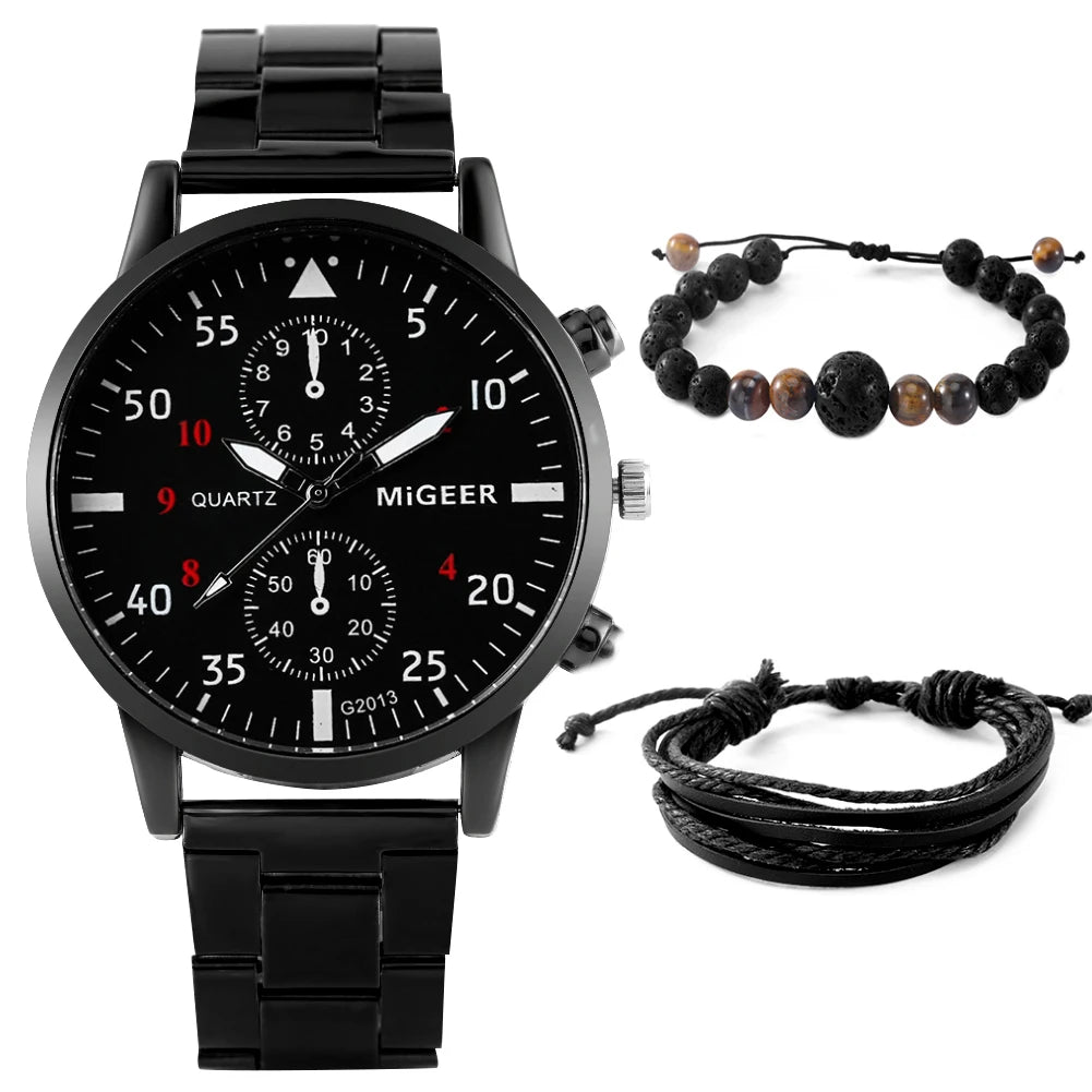 2023 Men Gift Set Fashion Sport Stainless Steel Quartz Watch and bracelets