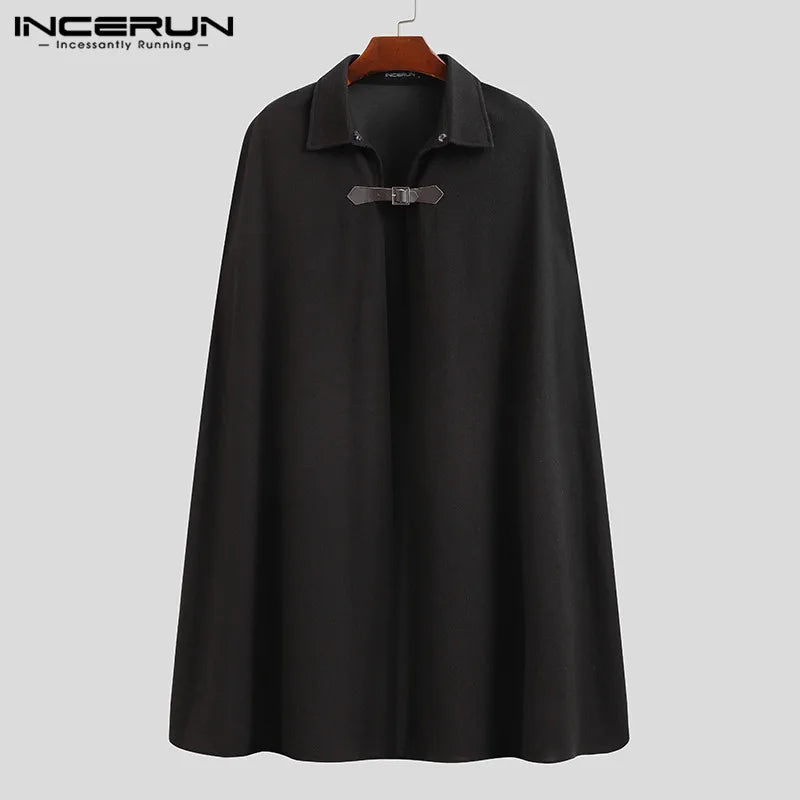 INCERUN 2023 Fashion Men Cloak Coats Solid Color One Button Lapel Cape