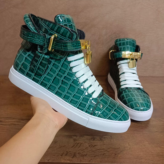 Men's Alligator Pattern Lock Front High Top Sneaker