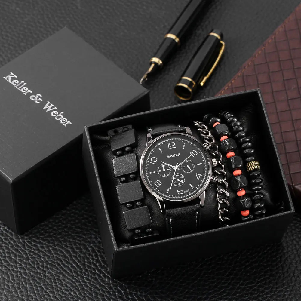 Watch Gift Set for Men Black Quartz