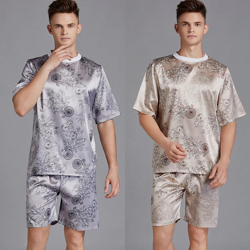 Men Set Print Satin Men Pajama Suit