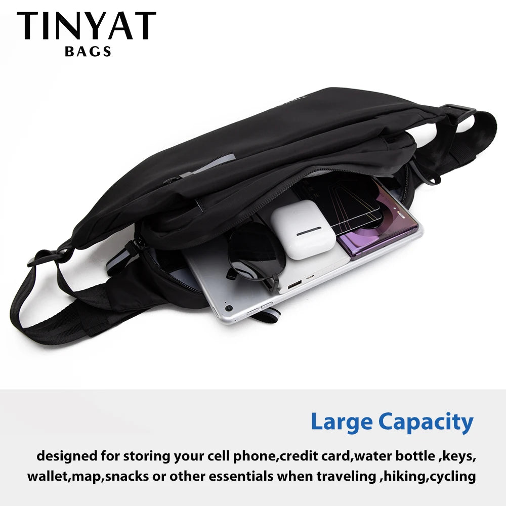 TINYAT Men 's Chest Bag Anti-thef New Multifunction PU Waist Bag