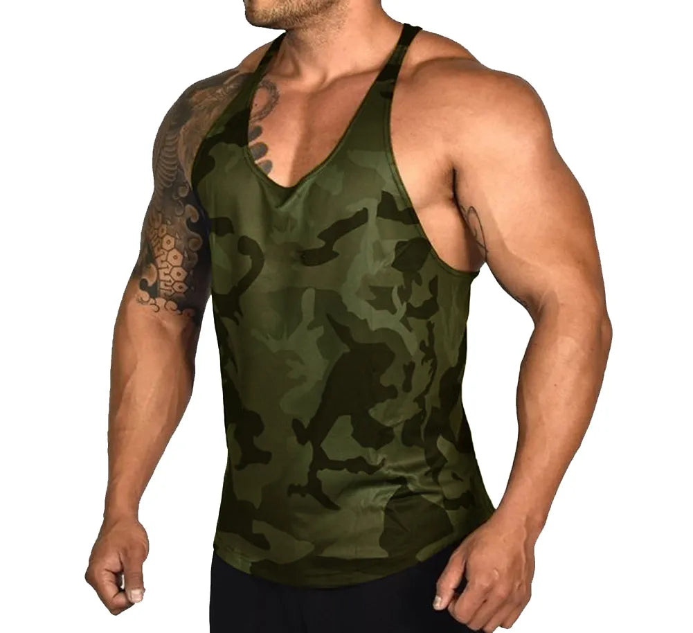 Gym Mens Bodybuilding Camo Sleeveless Single Tank Top