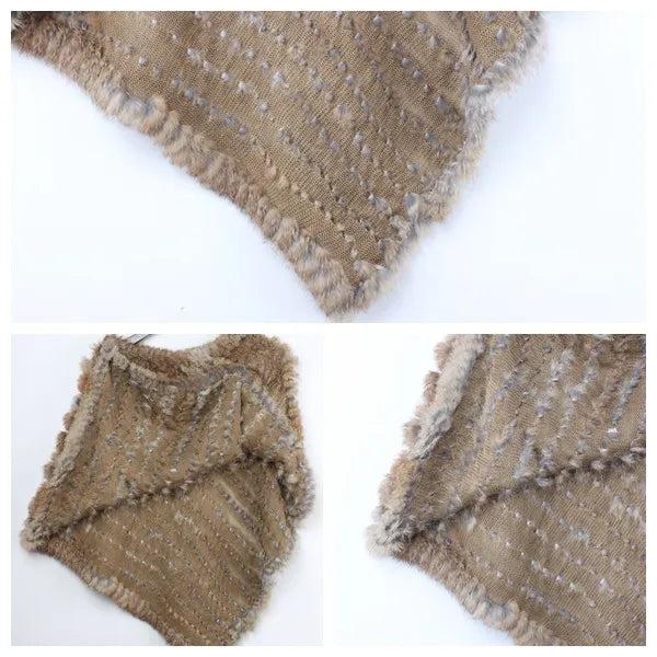 Rabbit Fur Knitted Natural Poncho Vest