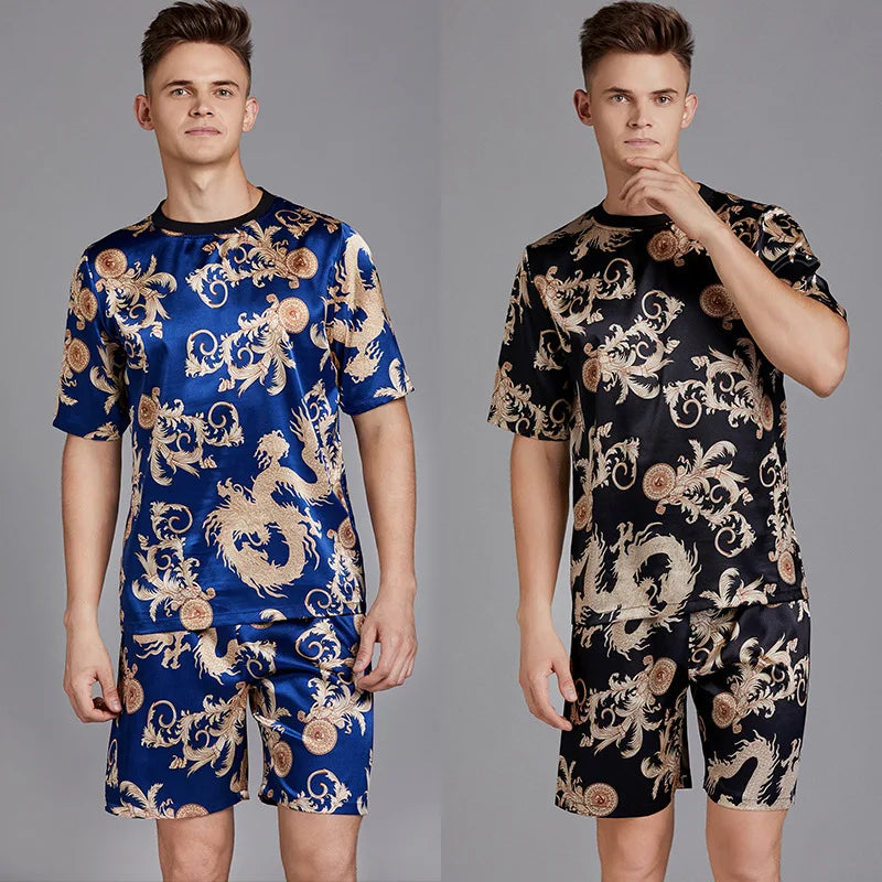 Men Set Print Satin Men Pajama Suit