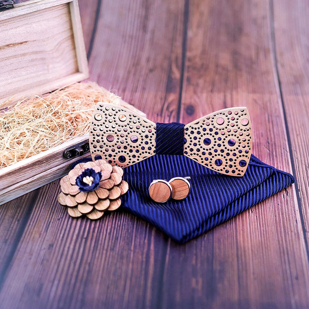 Wooden Hollow Wood Bow tie gift set