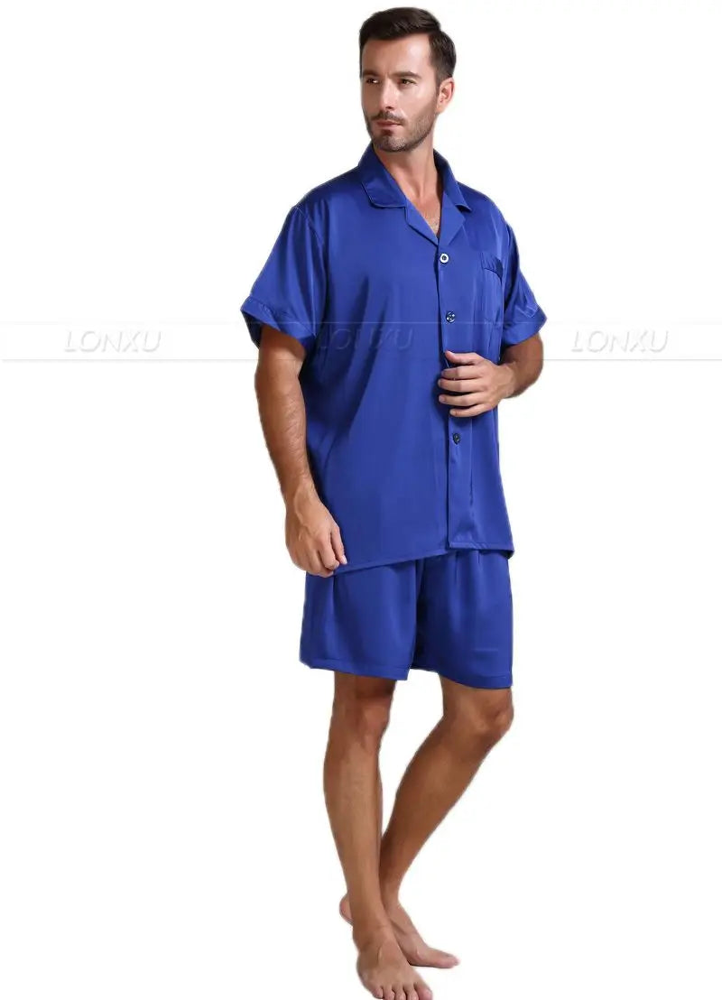 Mens Silk Satin Pajamas Pajama Pyjamas Short  Set