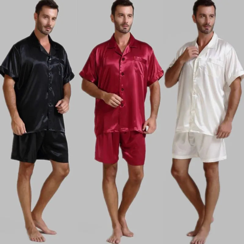 Mens Silk Satin Pajamas Pajama Pyjamas Short  Set