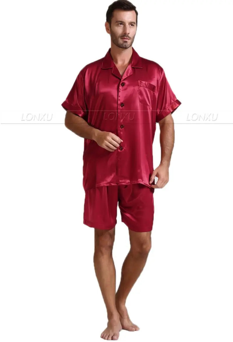 Mens Silk Satin Pajamas Pajama Pyjamas Short  Set