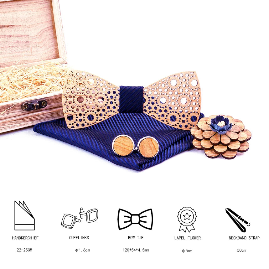 Wooden Hollow Wood Bow tie gift set