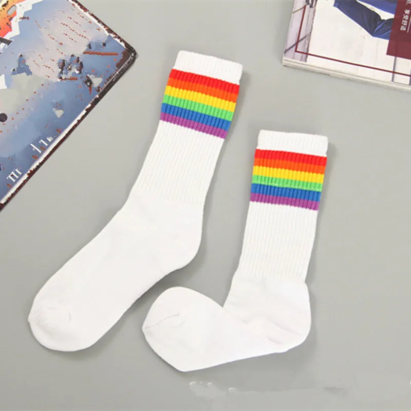 1 Pair Rainbow Stripe Cotton Socks LGBT Gay Les Proud Socks