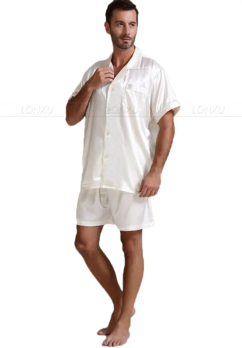 Mens Silk Satin Pajamas Pajama Pyjamas Short  Set