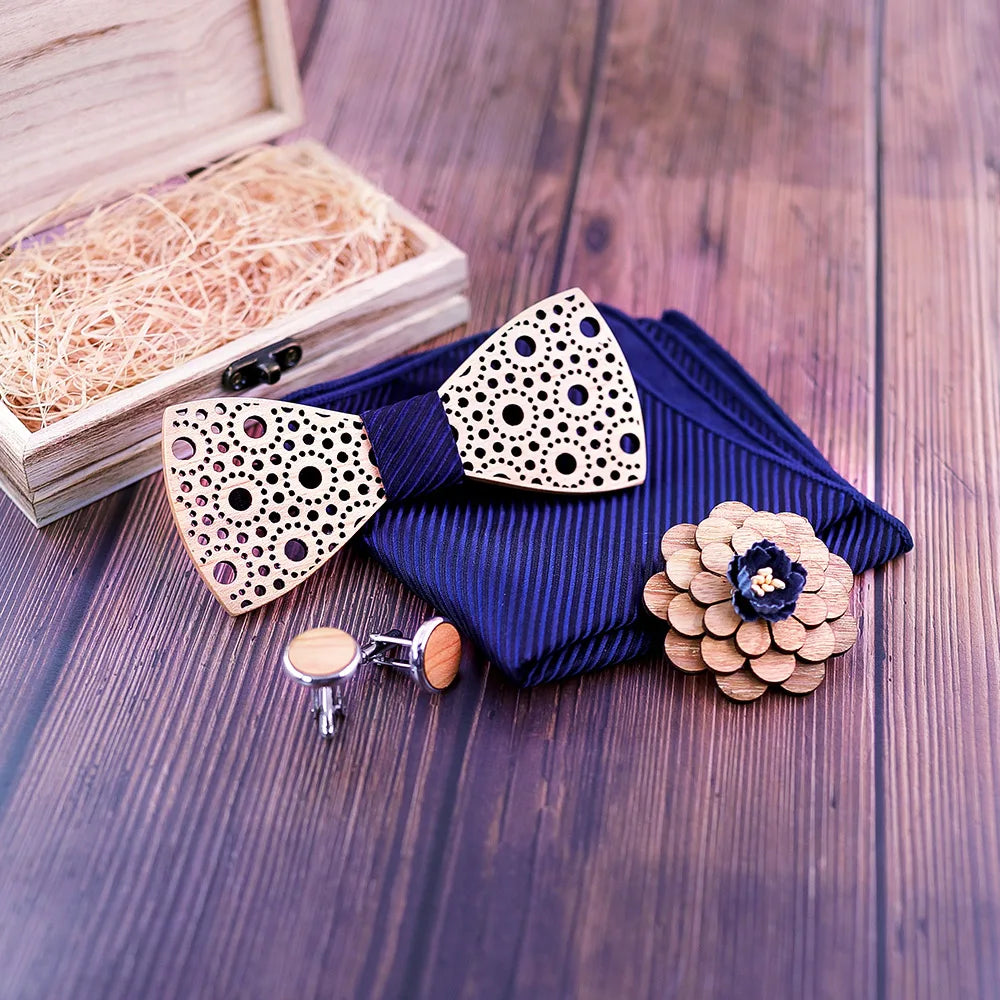 Wooden Hollow Wood Bow tie gift set