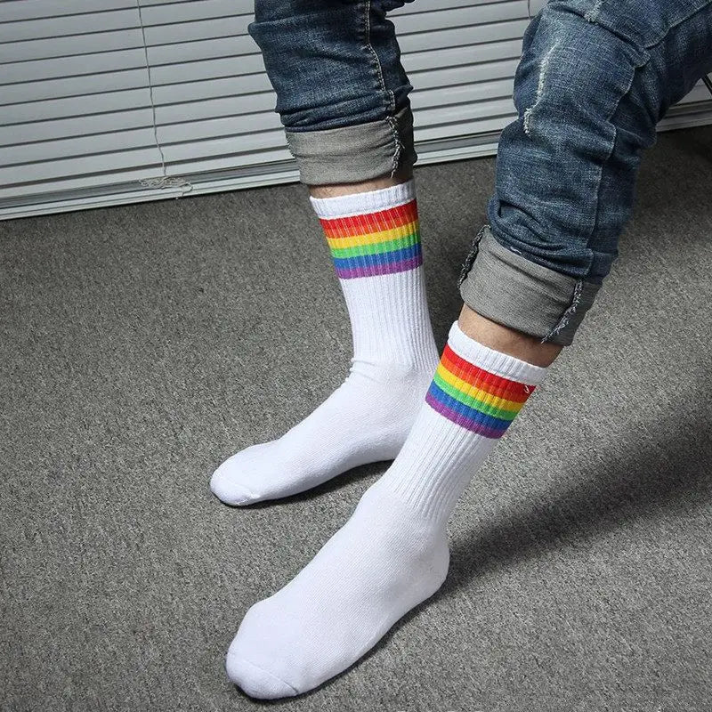 1 Pair Rainbow Stripe Cotton Socks LGBT Gay Les Proud Socks