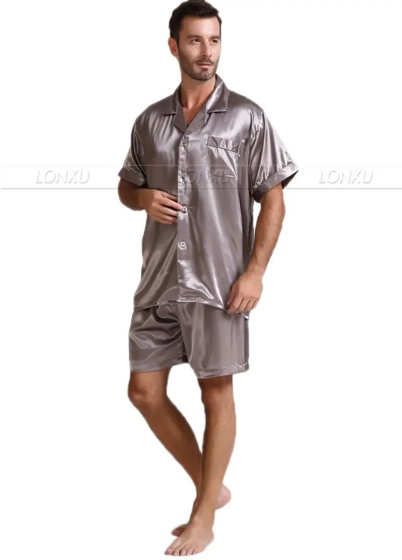 Mens Silk Satin Pajamas Pajama Pyjamas Short  Set