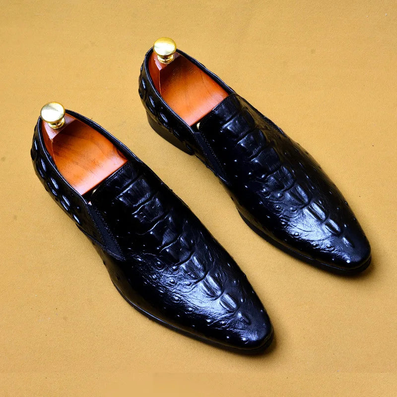 Croc Embossed Pointed Toe Leather Loafer Dress Shoe