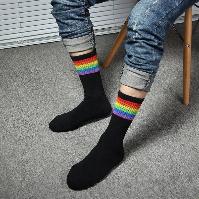 1 Pair Rainbow Stripe Cotton Socks LGBT Gay Les Proud Socks