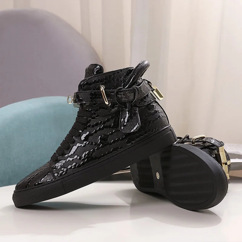 Men's Embossed Leather High top  with Lock Sneaker