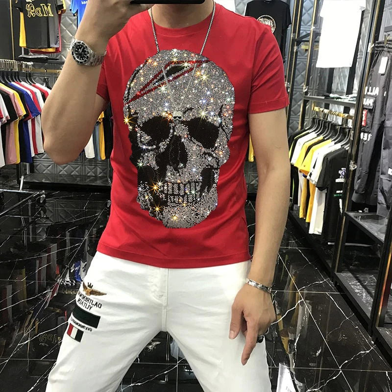 Hot Rhinestone Skull Men's T-Shirt