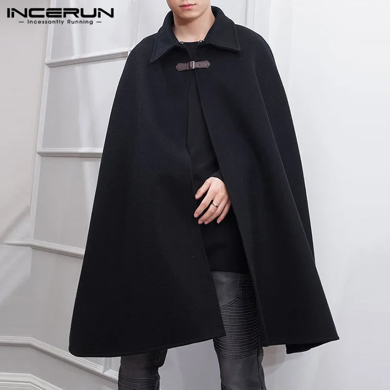 INCERUN 2023 Fashion Men Cloak Coats Solid Color One Button Lapel Cape