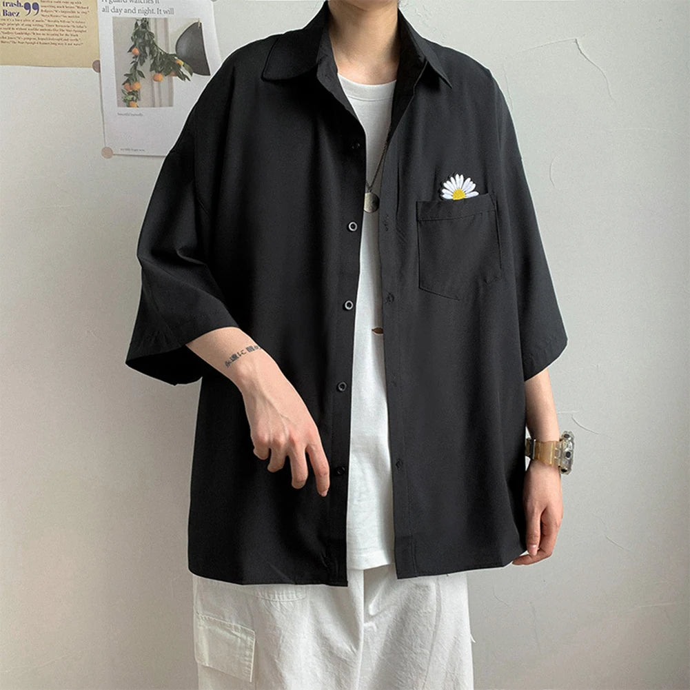 3/4Sleeves Shirt Pocket Summer Men Casual Button Down