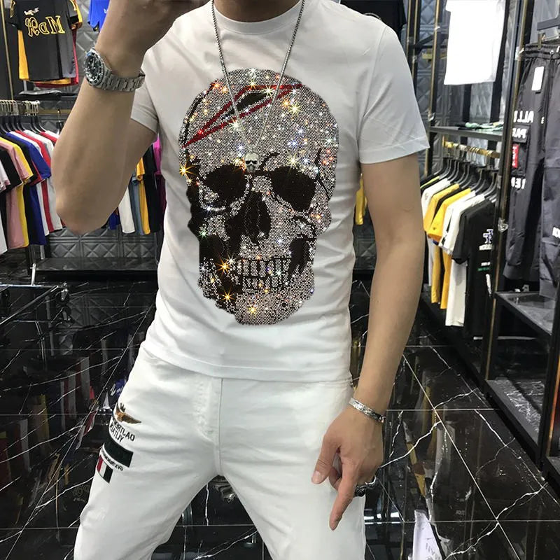 Hot Rhinestone Skull Men's T-Shirt