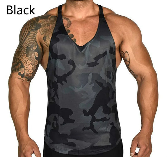 Gym Mens Bodybuilding Camo Sleeveless Single Tank Top