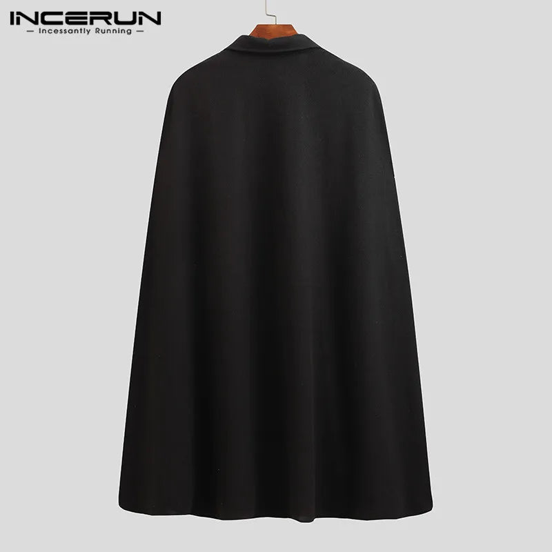 INCERUN 2023 Fashion Men Cloak Coats Solid Color One Button Lapel Cape