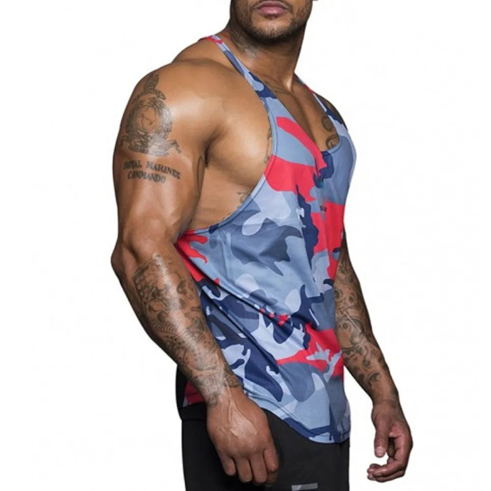 Gym Mens Bodybuilding Camo Sleeveless Single Tank Top