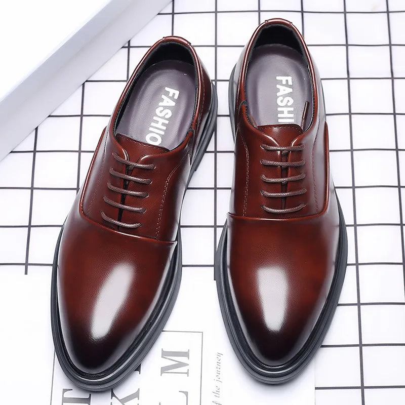 Men's Dress Shoes Lace-up PU Pointed Toe Business Leather Shoe