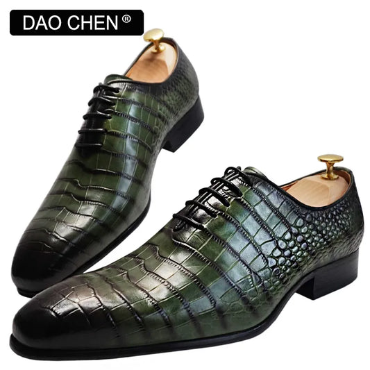 Leather Embossed Crocodile Men's Lace Up Dress Shoe