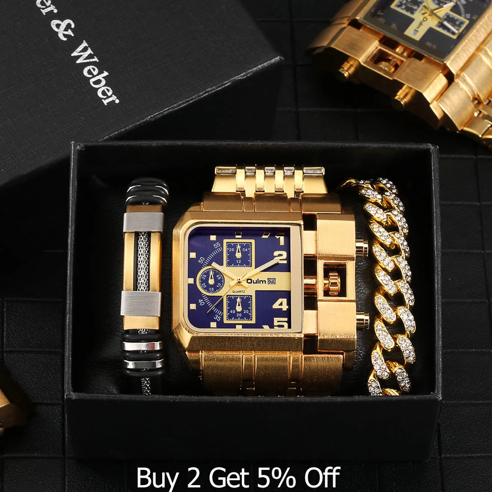 Luxury Gold Watch and Bracelets Gift Set