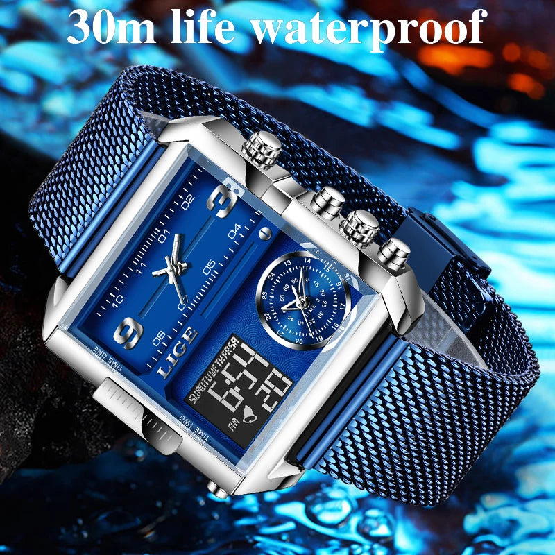 LIGE Luxury Men Quartz Digital Watch Creative Sport Watch