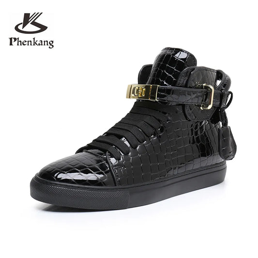 Men's Embossed Leather High top  with Lock Sneaker