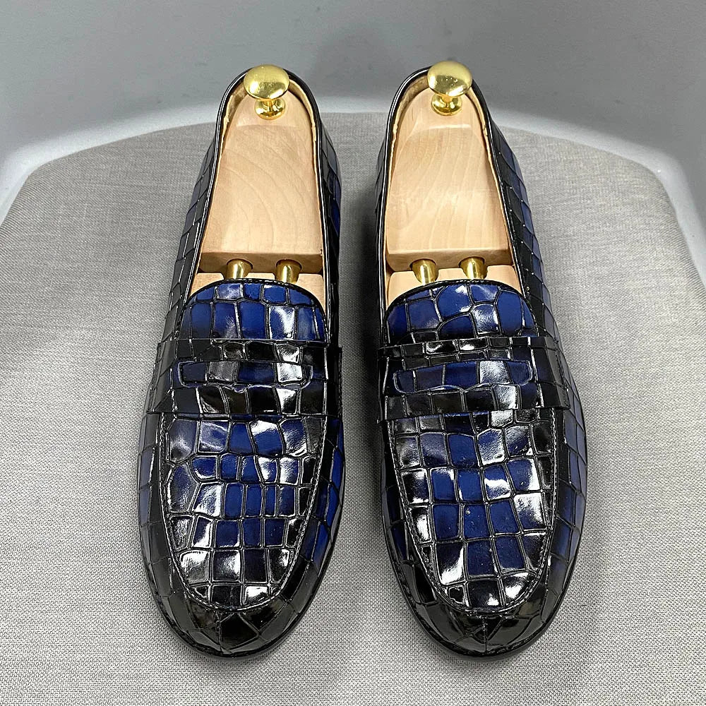 Men's Alligator Embossed Leather Penny Loafer Shoe